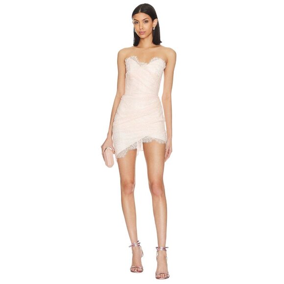 NBD Rosha Mini Dress in Blush Pink Small New Womens Lace Strapless - Picture 1 of 11